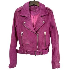 Blank NYC Pink Suede Leather Motorcycle Biker Jacket Moto Style